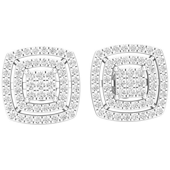 1/2 ct Natural Diamond Composite Halo Earrings - Picture 2 of 5